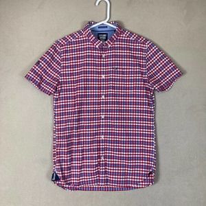 Superdry Shirt Adult Medium Red/White Plaid Short‎ Sleeve Oxford Pocket Mens
